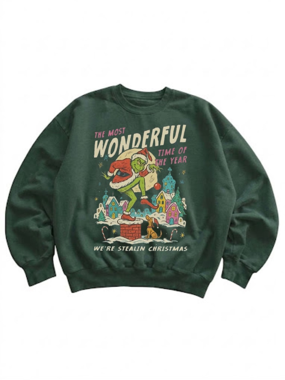 Dark Green Grinch Christmas Graphic Holiday Sweatshirt